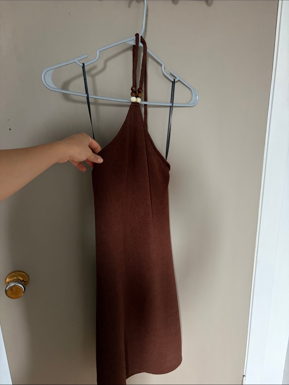 H&M Brown Beaded Halter Backless Dress